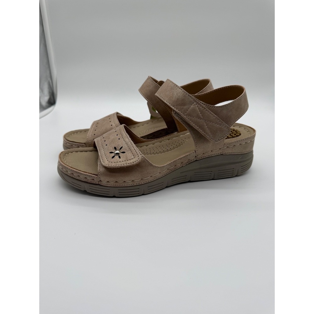 JABASIC Ortho+Rest Womens Comfort Sandals Beige Metallic Wedge Size 9